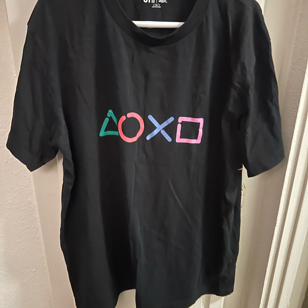 Uniqlo Black Graphic Tee with Multicolor Symbols